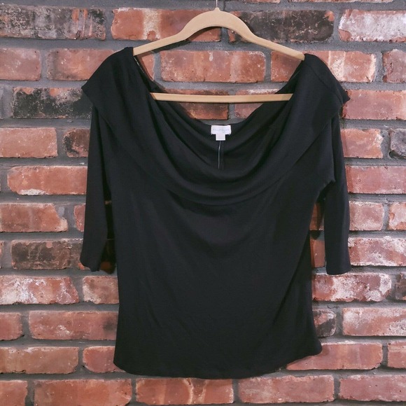 NWT Belle + Sky Black Ribbed Knit Off-shoulder Top - Picture 1 of 6